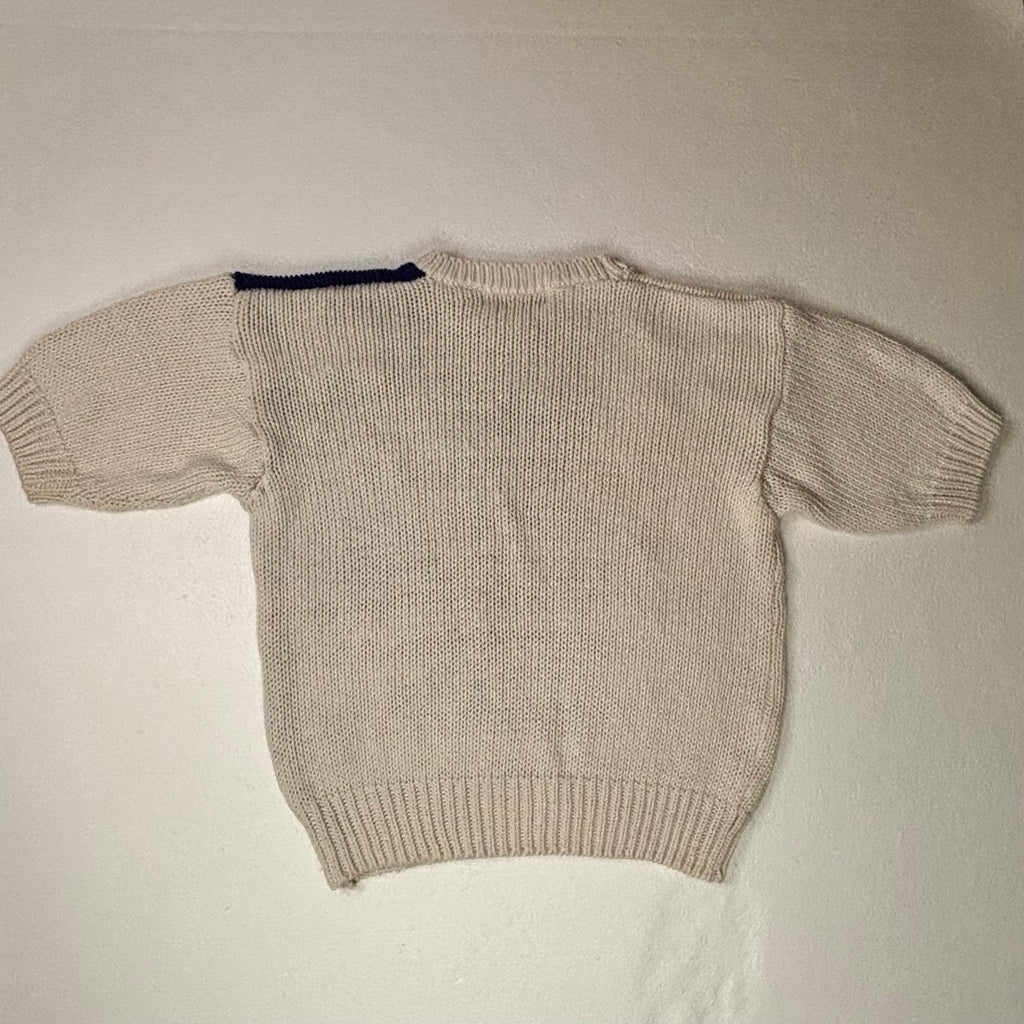 Vintage 80s Celestial Star Chunky Knit Sweater Cream Short Sleeve coastal Women