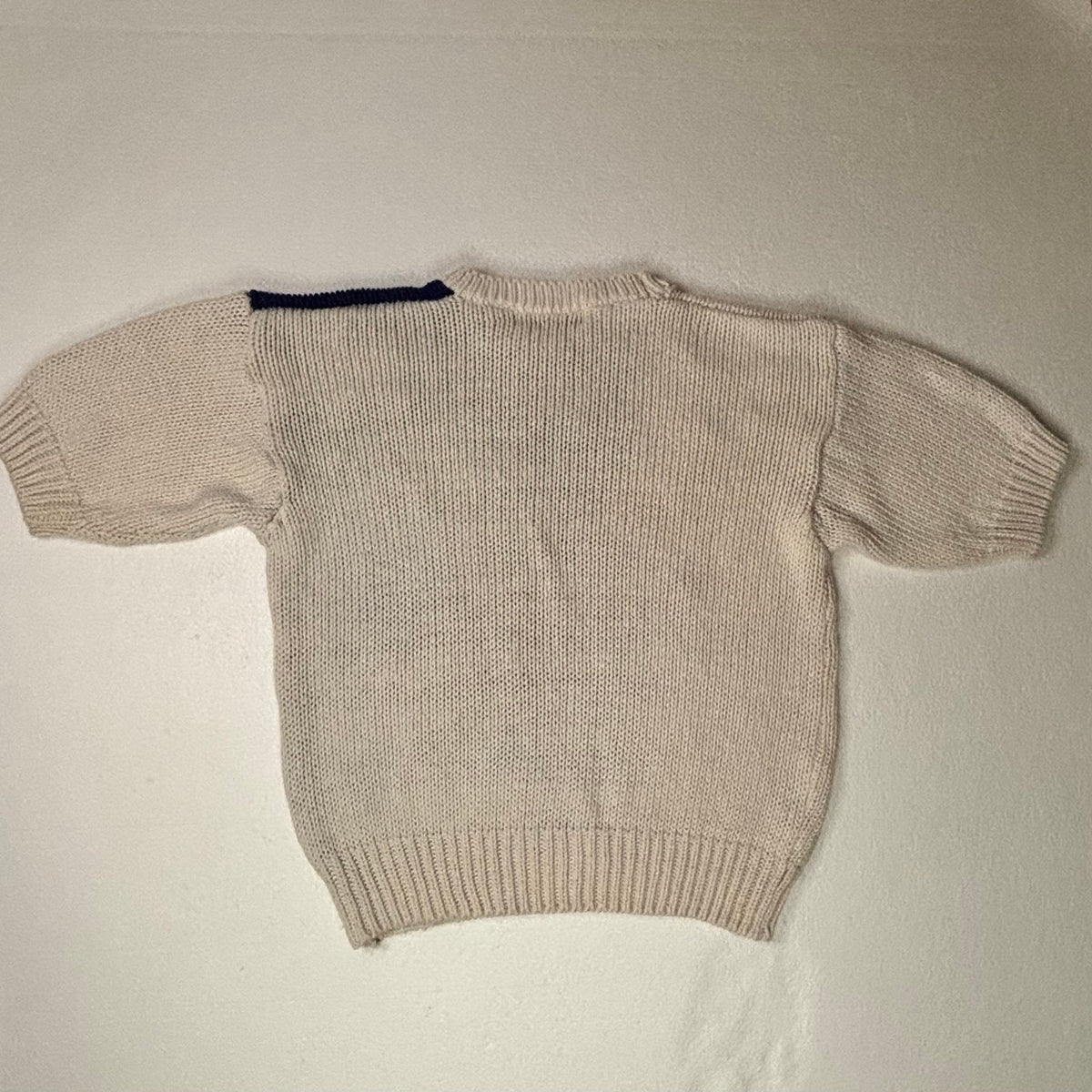 Vintage 80s Celestial Star Chunky Knit Sweater Cream Short Sleeve coastal Women