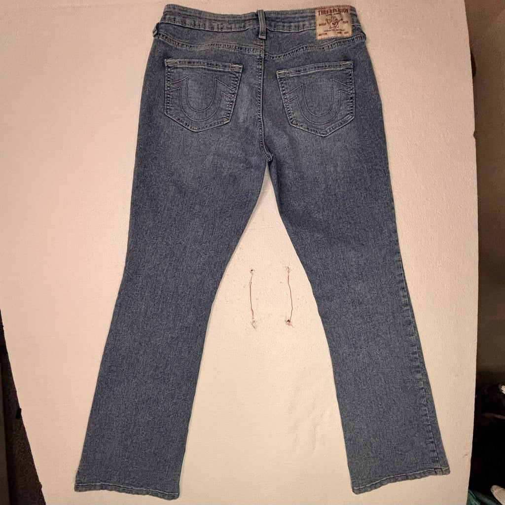 True Religion Becca Y2K Western Mid Rise Bootcut Jeans Blue Medium Wash Denim 31