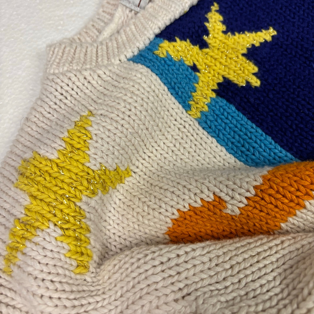 Vintage 80s Celestial Star Chunky Knit Sweater Cream Short Sleeve coastal Women