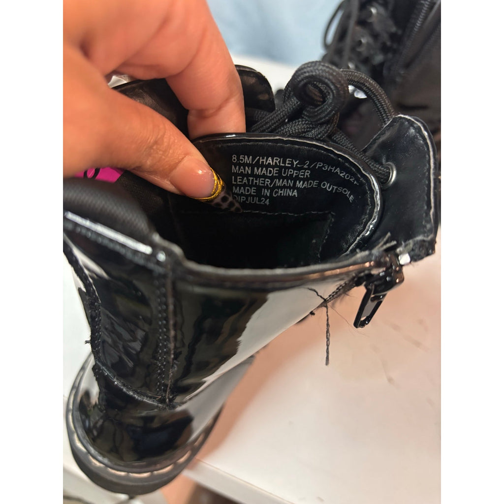 Y2K Goth Black Patent Chunky Platform Combat Boots Lug Sole Lace Up Women 8.5