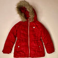 Tommy Hilfiger Girls Red Puffer Jacket Faux Fur Hood Preppy Winter Coat 6X Kids