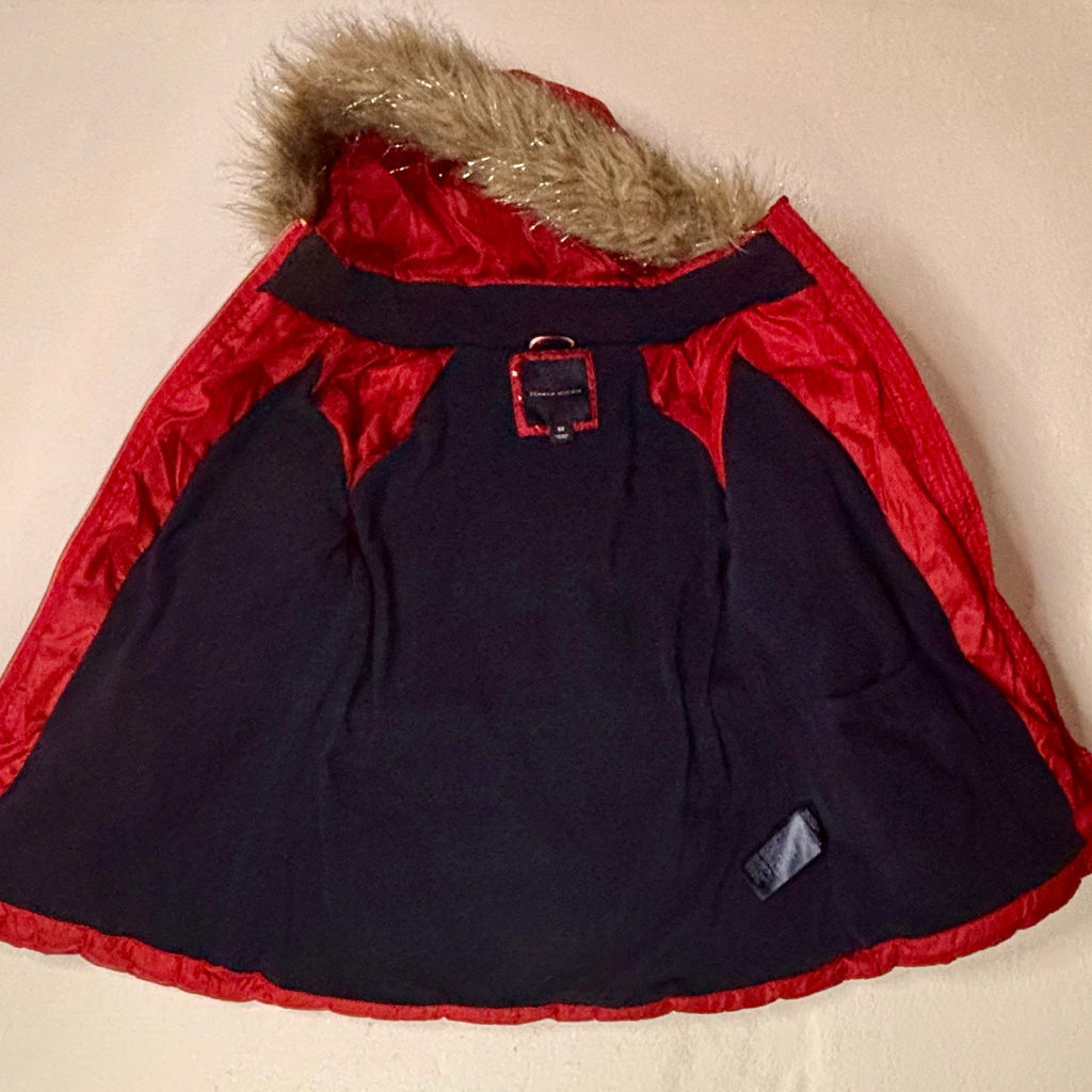 Tommy Hilfiger Girls Red Puffer Jacket Faux Fur Hood Preppy Winter Coat 6X Kids