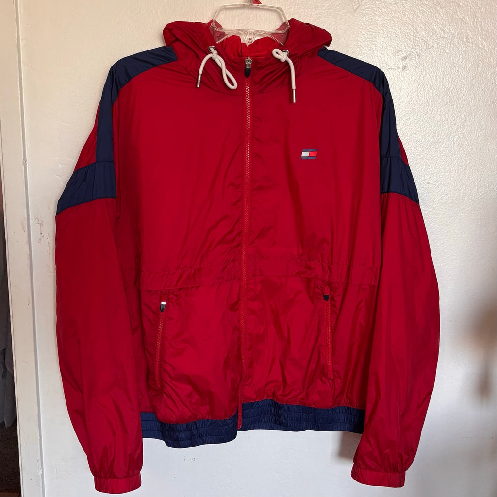 Tommy Hilfiger L Sport windbreaker colorblock red navy hooded Y2K retro women