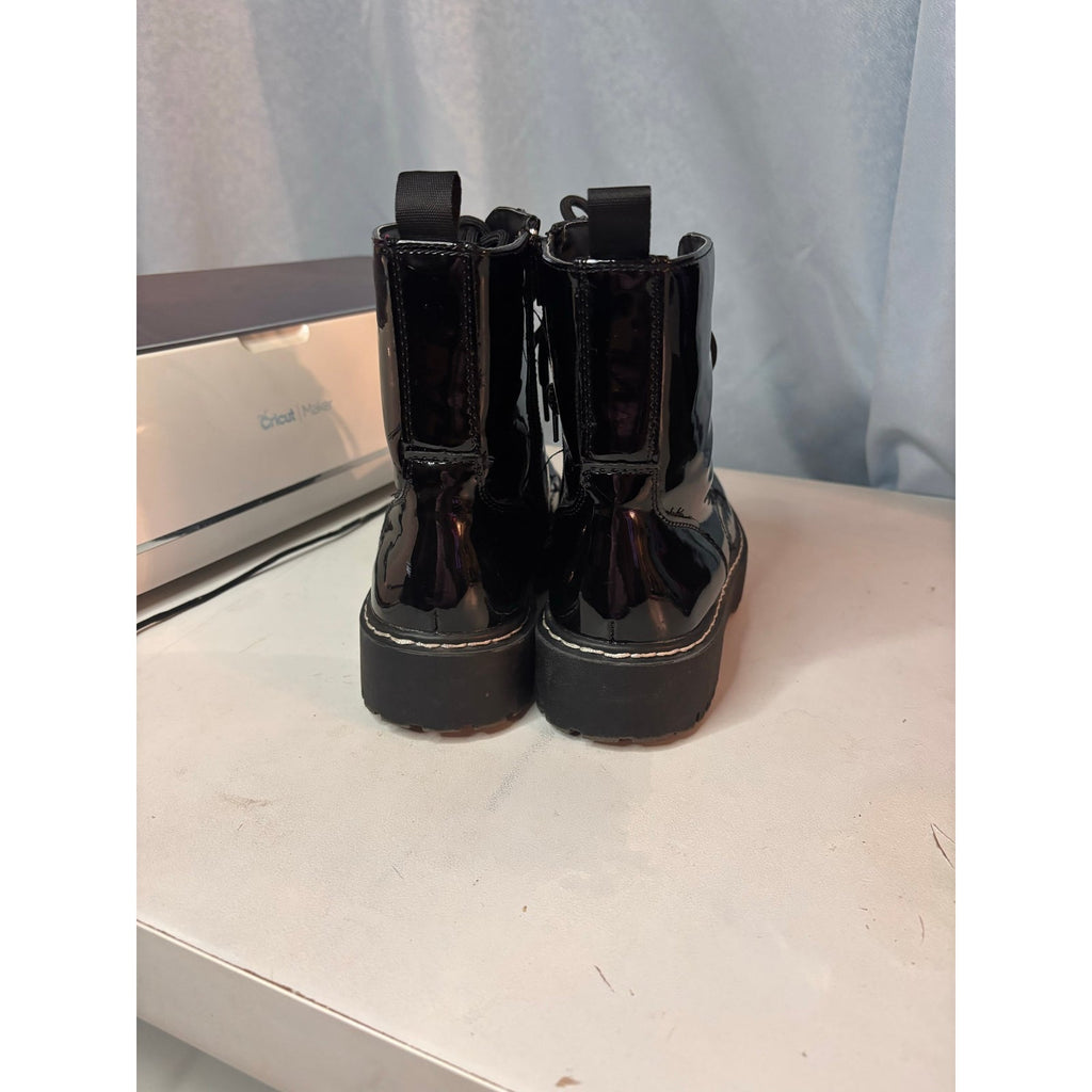 Y2K Goth Black Patent Chunky Platform Combat Boots Lug Sole Lace Up Women 8.5