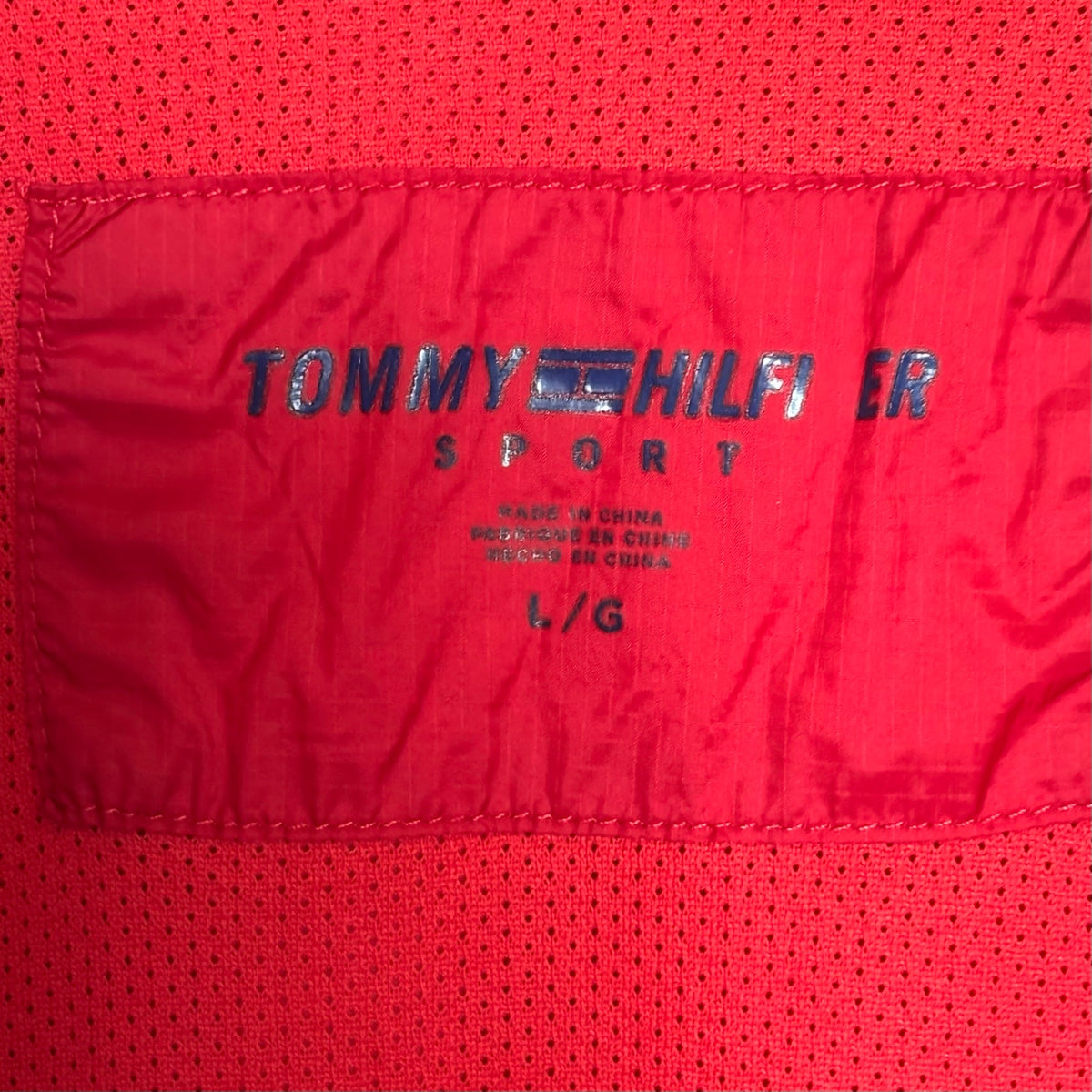Tommy Hilfiger L Sport windbreaker colorblock red navy hooded Y2K retro women