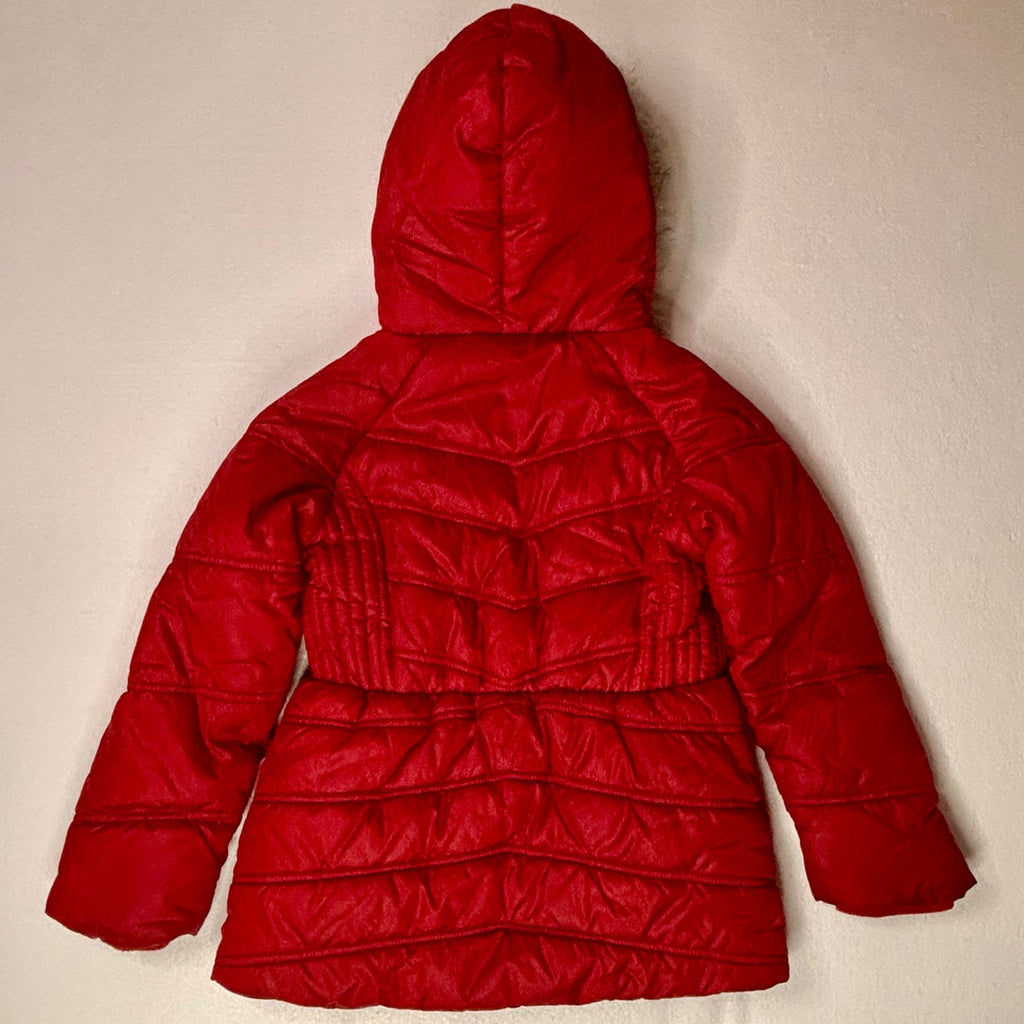 Tommy Hilfiger Girls Red Puffer Jacket Faux Fur Hood Preppy Winter Coat 6X Kids