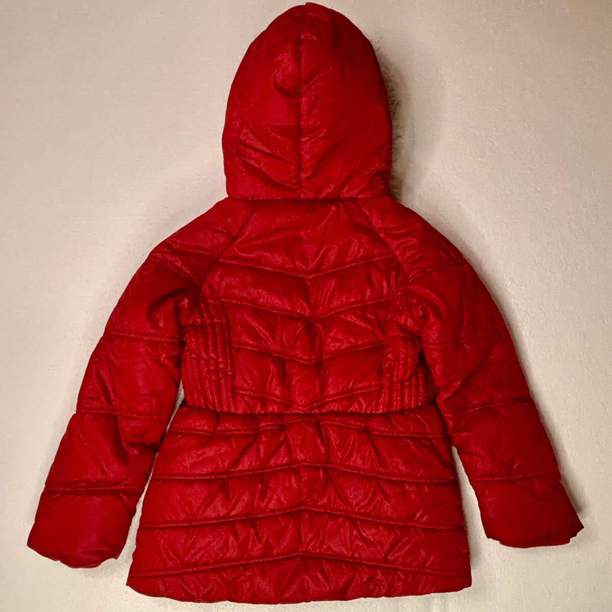Tommy Hilfiger Girls Red Puffer Jacket Faux Fur Hood Preppy Winter Coat 6X Kids