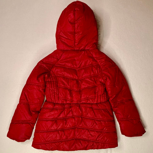 Tommy Hilfiger Girls Red Puffer Jacket Faux Fur Hood Preppy Winter Coat 6X Kids