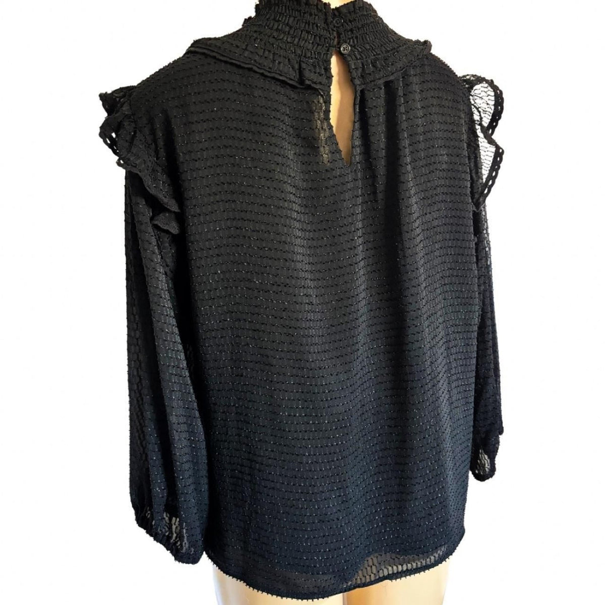 Zac & Rachel Whimsygoth Flowy Cap sleeve sparkle Women Black Blouse