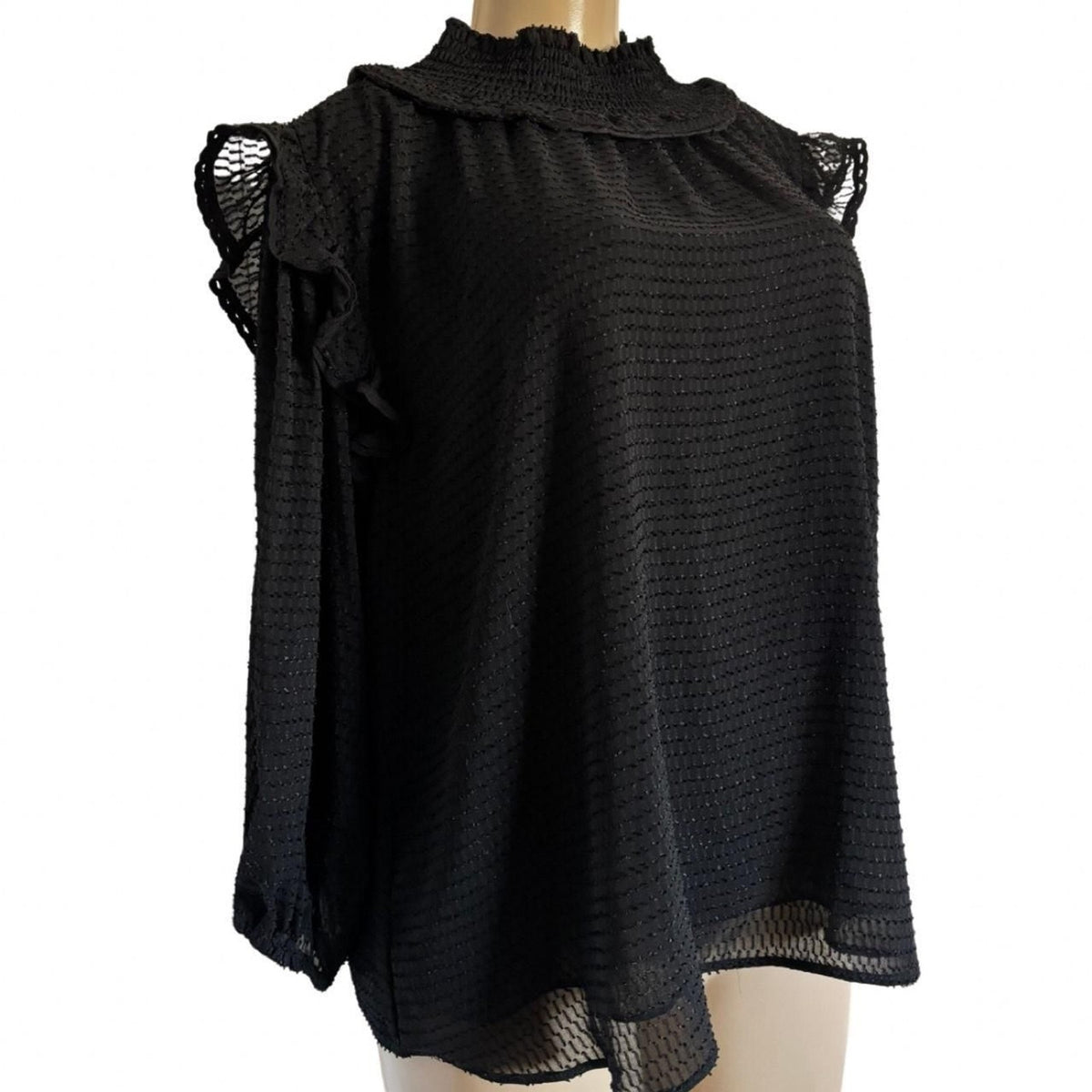 Zac & Rachel Whimsygoth Flowy Cap sleeve sparkle Women Black Blouse
