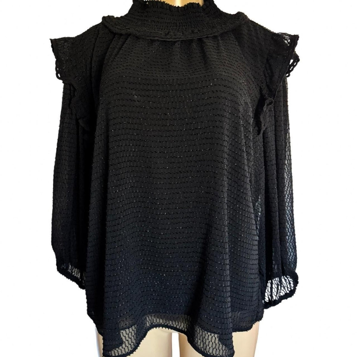 Zac & Rachel Whimsygoth Flowy Cap sleeve sparkle Women Black Blouse