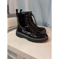 Y2K Goth Black Patent Chunky Platform Combat Boots Lug Sole Lace Up Women 8.5