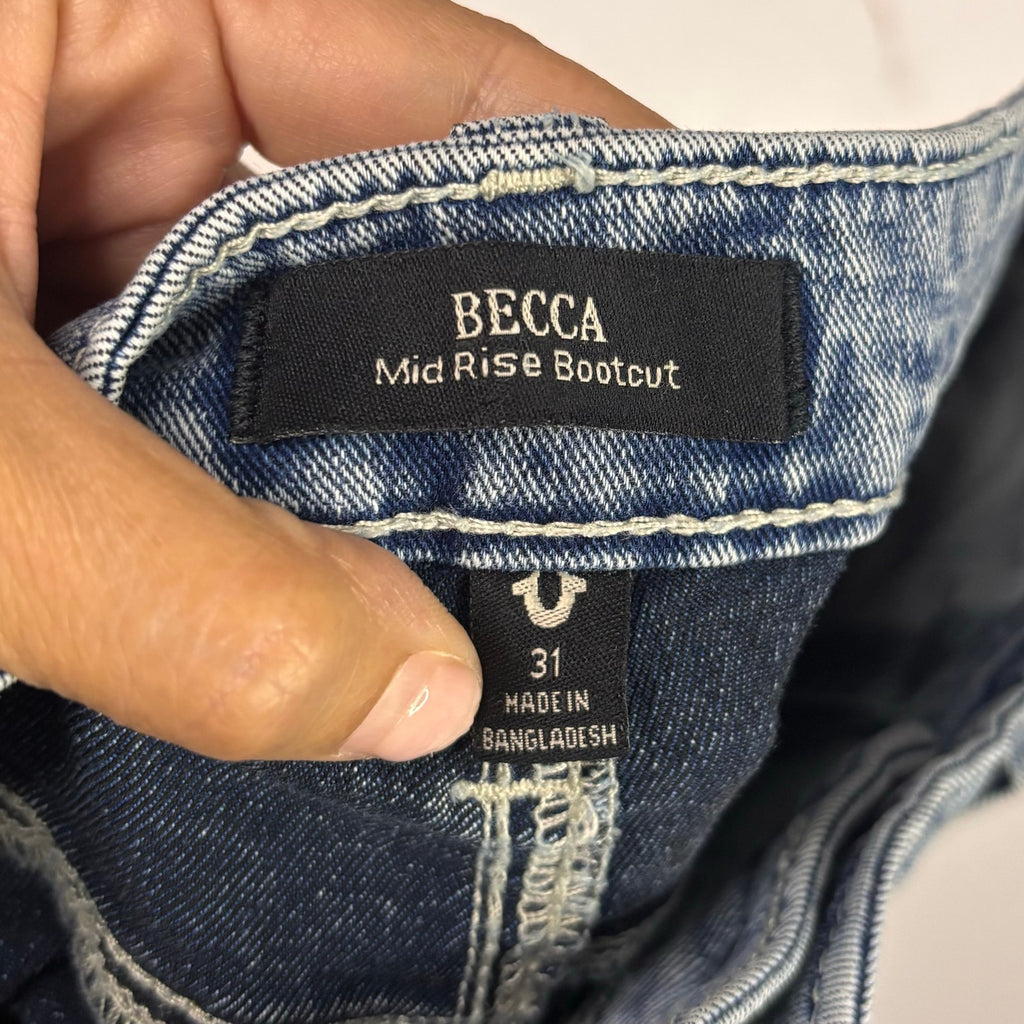 True Religion Becca Y2K Western Mid Rise Bootcut Jeans Blue Medium Wash Denim 31