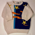 Vintage 80s Celestial Star Chunky Knit Sweater Cream Short Sleeve coastal Women