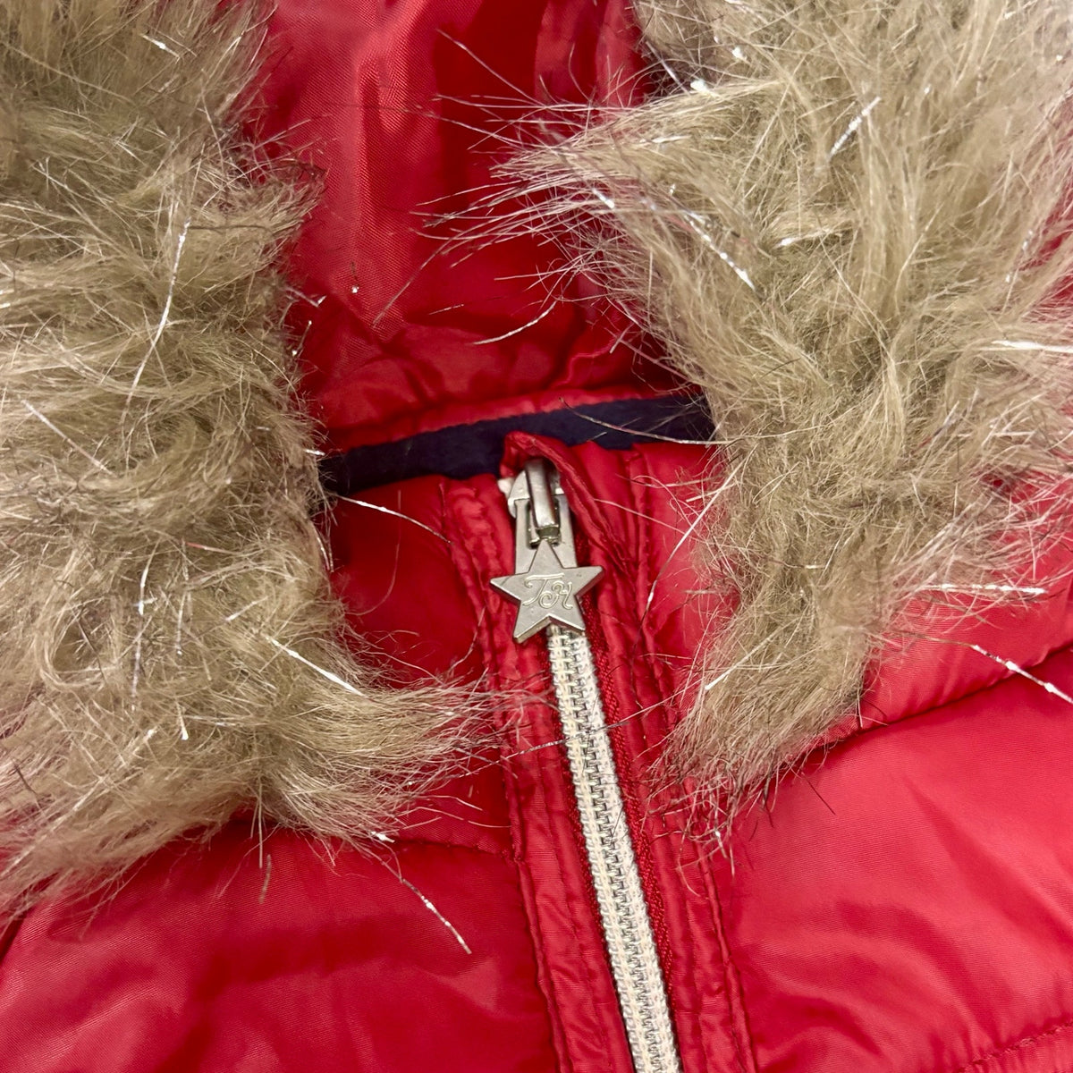 Tommy Hilfiger Girls Red Puffer Jacket Faux Fur Hood Preppy Winter Coat 6X Kids